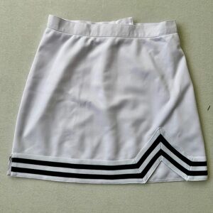 ZooZatZ Vintage White Cheerleading Skirt with Green Stripes, Size Small